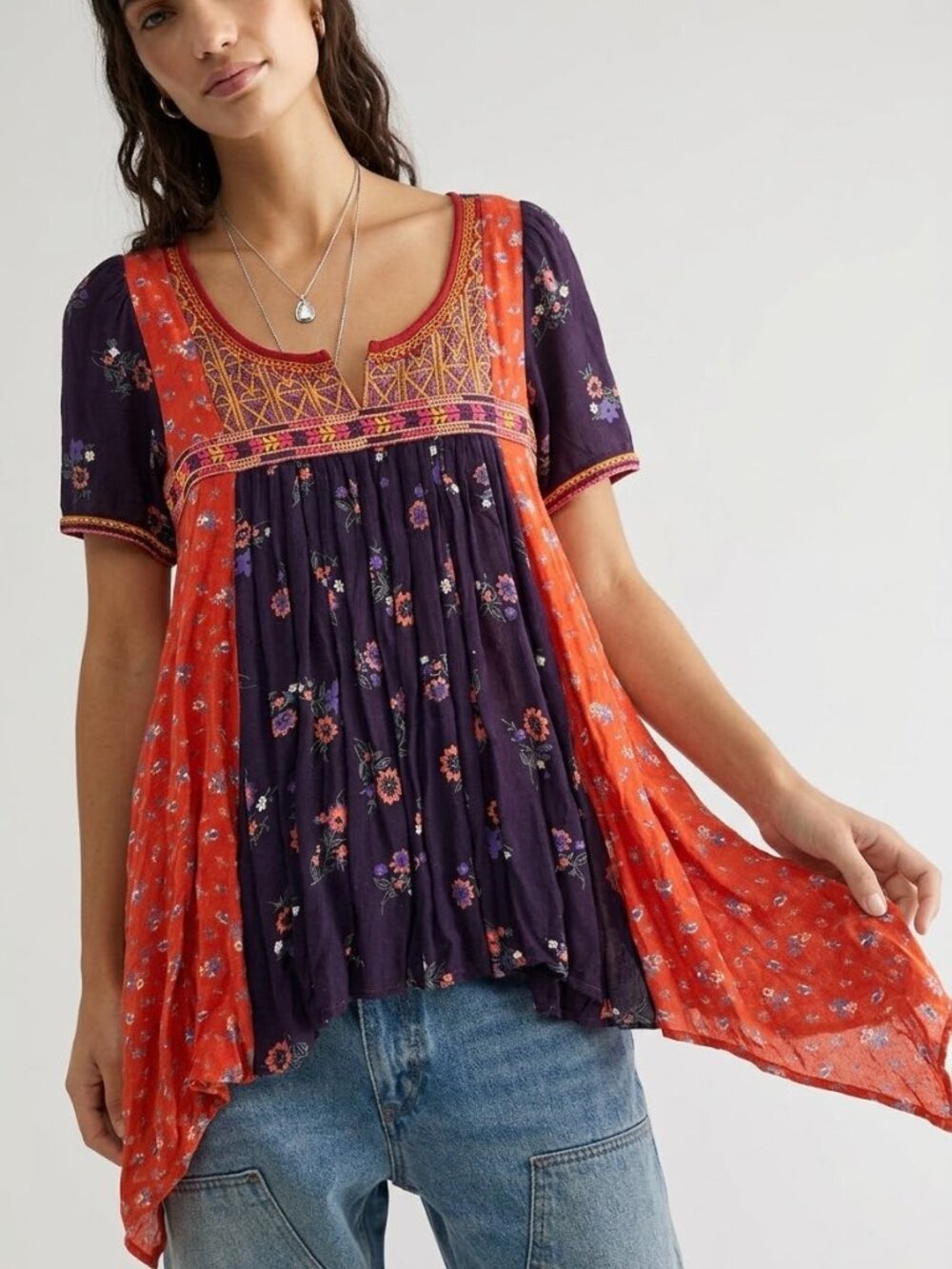 Floreat Anthropologie Gipsy Boho Embroidered Asymmetric Patchwork Top 2 Cottage